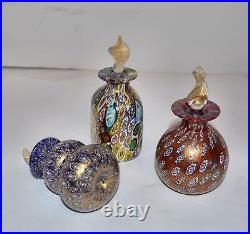 Vintage BUCELLA CRISTAL Murano Art Glass Millefiori Perfume Bottle SET OF 3