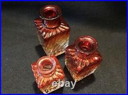 Vintage Baccarat Square French Swirl Rose Tiente Perfume/Dresser Bottles-Set/3