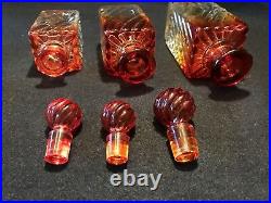Vintage Baccarat Square French Swirl Rose Tiente Perfume/Dresser Bottles-Set/3