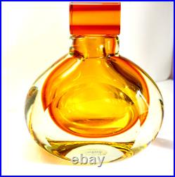 Vintage Blown Art Glass Perfume Bottle Clear & Amber Colot Heavy Crystal