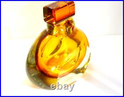 Vintage Blown Art Glass Perfume Bottle Clear & Amber Colot Heavy Crystal