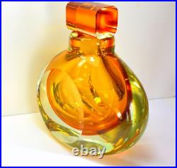 Vintage Blown Art Glass Perfume Bottle Clear & Amber Colot Heavy Crystal