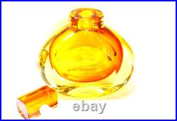 Vintage Blown Art Glass Perfume Bottle Clear & Amber Colot Heavy Crystal