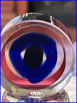 Vintage Blown Crystal Art Glass Perfume Bottle With Stopper Pink Purple Blue Clear