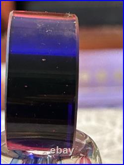 Vintage Blown Crystal Art Glass Perfume Bottle With Stopper Pink Purple Blue Clear