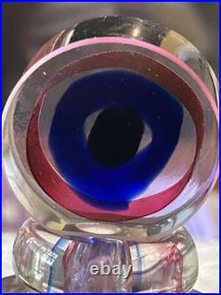 Vintage Blown Crystal Art Glass Perfume Bottle With Stopper Pink Purple Blue Clear