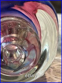 Vintage Blown Crystal Art Glass Perfume Bottle With Stopper Pink Purple Blue Clear