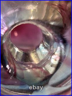 Vintage Blown Crystal Art Glass Perfume Bottle With Stopper Pink Purple Blue Clear