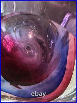 Vintage Blown Crystal Art Glass Perfume Bottle With Stopper Pink Purple Blue Clear