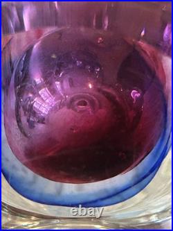 Vintage Blown Crystal Art Glass Perfume Bottle With Stopper Pink Purple Blue Clear