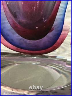 Vintage Blown Crystal Art Glass Perfume Bottle With Stopper Pink Purple Blue Clear