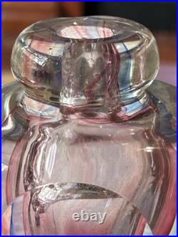Vintage Blown Crystal Art Glass Perfume Bottle With Stopper Pink Purple Blue Clear