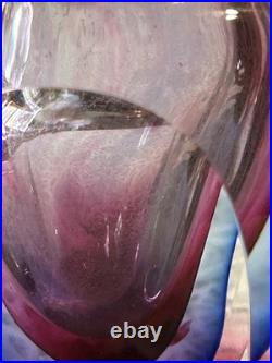 Vintage Blown Crystal Art Glass Perfume Bottle With Stopper Pink Purple Blue Clear