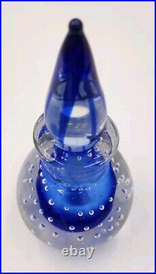 Vintage Blue Art Glass Perfume Bottle with Stopper Dauber Bullicante Bubble 5.5