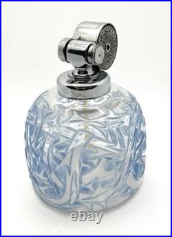Vintage Blue Clear Lalique Style Crystal Bottle Perfume Atomizer Marcel Franck