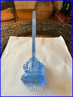 Vintage Blue Cut Glass Czech Perfume Bottle w Carved Flowers Label 6 High