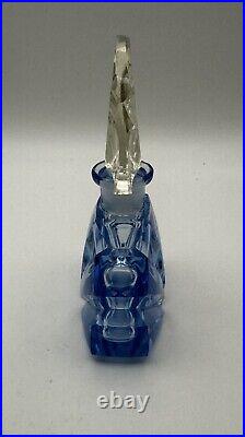 Vintage Blue Czech Decorative Perfume Bottle Bohemian Dancing Girl Cut Glass