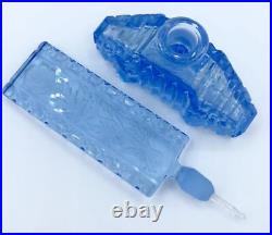 Vintage Blue Czech Glass Perfume Oversized Stopper of Roses