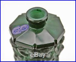 Vintage Bohemian CZECH Malachite Art Deco Glass Perfume Bottle Flask with Nudes
