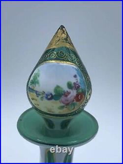 Vintage Bohemian Hand Painted Enamel Glass Perfume Bottle 6.75 MADE IN ENGLAND