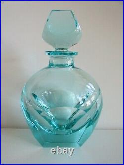 Vintage Bohemian MOSER Karlovy Vary Aquamarine Crystal PERFUME BOTTLE SIGNED
