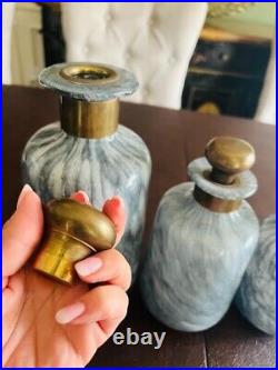 Vintage Bottle Lot Dara International Set Glass Brass Apothecary Vanity Bottles
