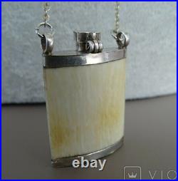 Vintage Bottle Silver Fragrant Liquids Cosmetic Lid Chain Decor Rare Old 20th