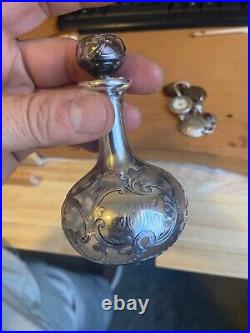 Vintage Bottle with Sterling Silver overlay by Gorham MFG Co