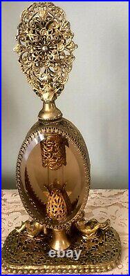 Vintage Bow & Figural Vanity Perfume Bottle Filigree Ormolu Gold with Glass Insert