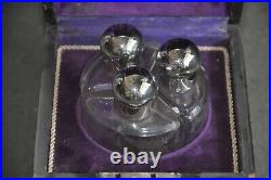 Vintage Boxed 3 Pc Fine Glass Perfume Bottles With Etching Work, Britain