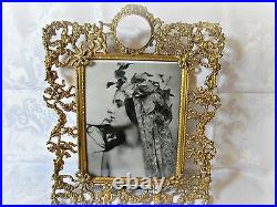 Vintage Brass Ormolu Vanity Set Tray, Picture Frame, Perfume Bottle, Jewelry Box