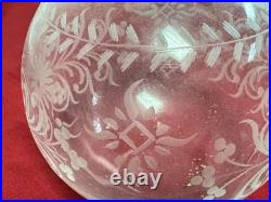 Vintage Brass Top Etched Crystal Perfume Bottle Decanter