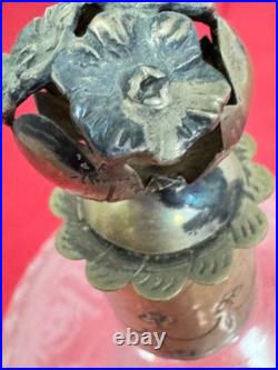 Vintage Brass Top Etched Crystal Perfume Bottle Decanter