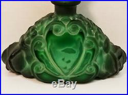 Vintage CZECH Deco Malachite Art Glass Perfume Bottle Dauber Stopper Cherubs
