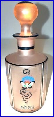 Vintage CZECH Pink Frosted Pair Hand Painted Blown Art Glass Perfume Bottles 55o