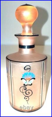 Vintage CZECH Pink Frosted Pair Hand Painted Blown Art Glass Perfume Bottles 55o