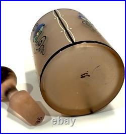 Vintage CZECH Pink Frosted Pair Hand Painted Blown Art Glass Perfume Bottles 55o