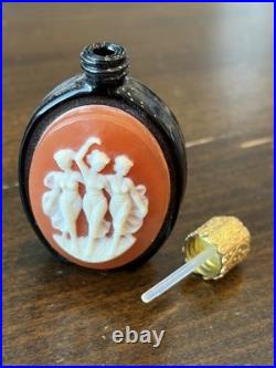 Vintage Cameo Style Perfume Bottle Black Glass, Gold Filigree Austrian Vanity
