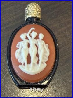 Vintage Cameo Style Perfume Bottle Black Glass, Gold Filigree Austrian Vanity