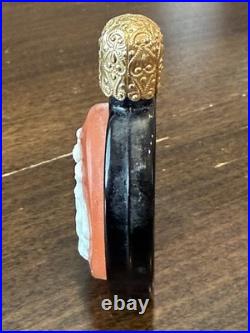Vintage Cameo Style Perfume Bottle Black Glass, Gold Filigree Austrian Vanity