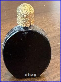 Vintage Cameo Style Perfume Bottle Black Glass, Gold Filigree Austrian Vanity