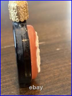 Vintage Cameo Style Perfume Bottle Black Glass, Gold Filigree Austrian Vanity