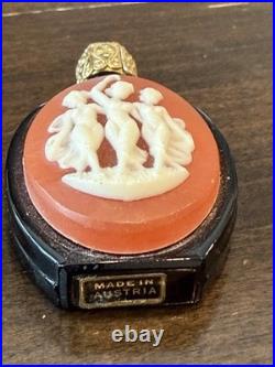 Vintage Cameo Style Perfume Bottle Black Glass, Gold Filigree Austrian Vanity
