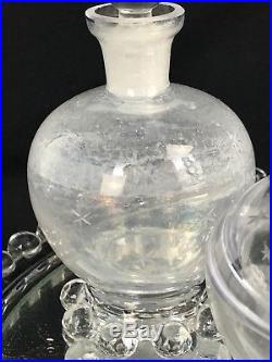 Vintage Candlewick Glass Dresser Set Two Perfume Bottles Puff Jar Mirrored Tray