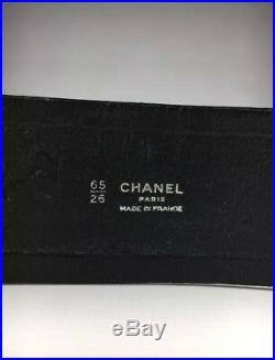 Vintage Chanel Black Leather Belt with Perfume Bottle Buckle 65/26