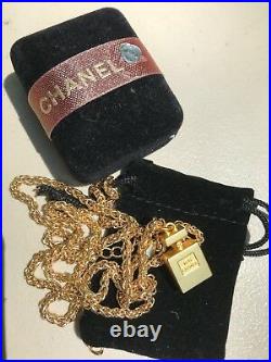 Vintage Chanel CC Logos No 5 Gold Necklace with Chanel Dust Bag
