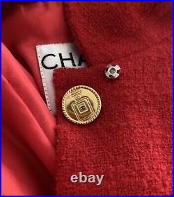 Vintage Chanel Red Wool Jacket N5 Factory Perfume Bottle Buttons FR 40 CC 1990s