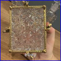 Vintage Cherub Ormolu Cut Crystal Glass Perfume Bottles & Jewelry Box 3 Pc Set