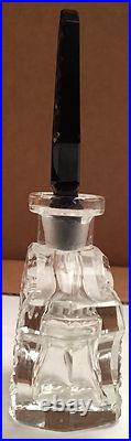 Vintage Clear Crystal Czecholslovakian Perfume Bottle With Opaque Black Stopper