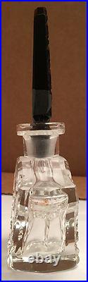 Vintage Clear Crystal Czecholslovakian Perfume Bottle With Opaque Black Stopper